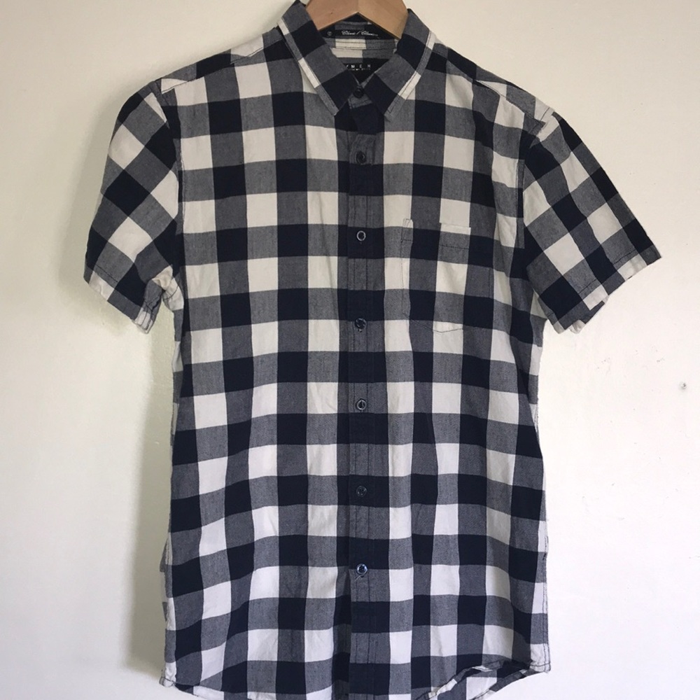 Blue & white plaid short sleeve. Button down.
